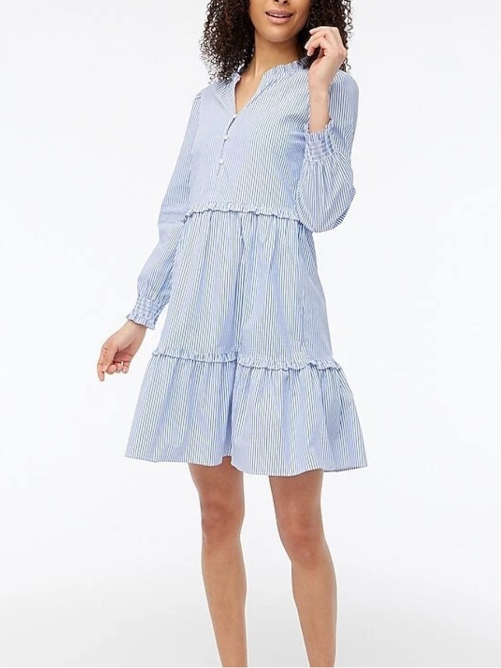 J. Crew Factory Striped Dress Ruffled Trim A-line Women’s 10 Blue Preppy